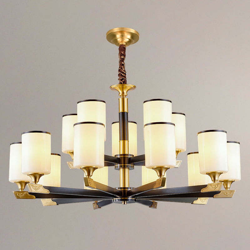 Opaline Glass Cylindrical Chandelier Pendant Light For Minimalistic Living Room 15 / Gold-Black