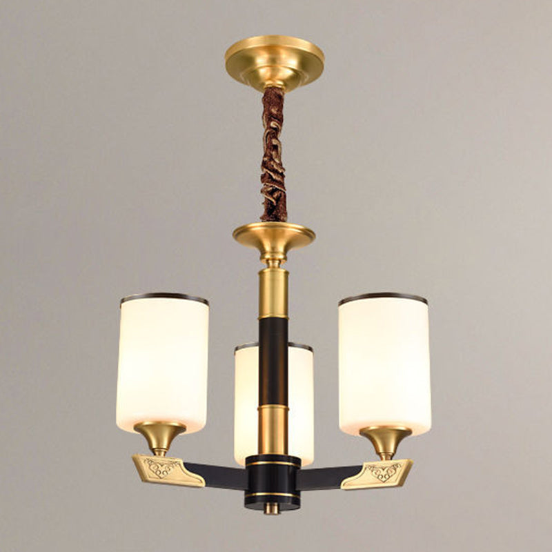 Opaline Glass Cylindrical Chandelier Pendant Light For Minimalistic Living Room 3 / Gold-Black Round