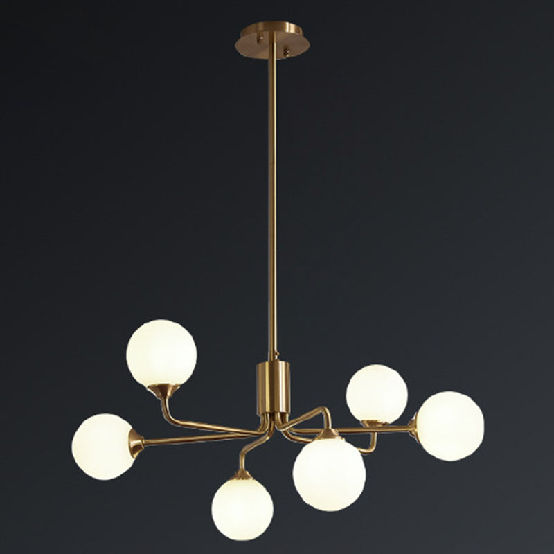 Sleek Modos Chandelier: Simplicity White Glass Ceiling Light With Brass Finish For Living Room 6 /