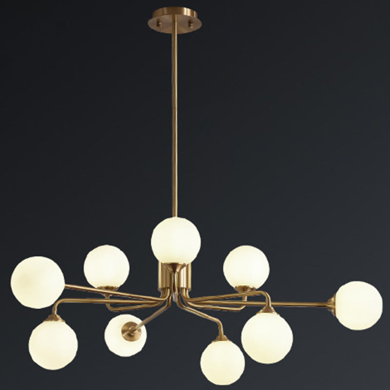 Sleek Modos Chandelier: Simplicity White Glass Ceiling Light With Brass Finish For Living Room 9 /