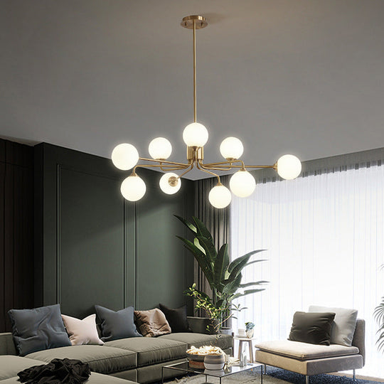 Sleek Modos Chandelier: Simplicity White Glass Ceiling Light With Brass Finish For Living Room