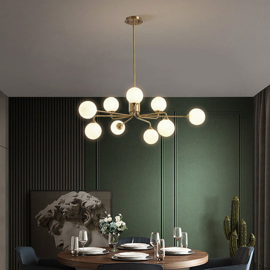 Sleek Modos Chandelier: Simplicity White Glass Ceiling Light With Brass Finish For Living Room