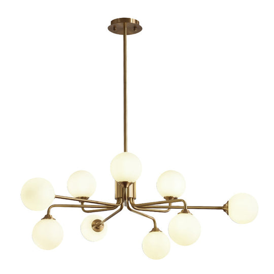 Sleek Modos Chandelier: Simplicity White Glass Ceiling Light With Brass Finish For Living Room