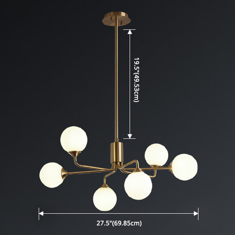 Sleek Modos Chandelier: Simplicity White Glass Ceiling Light With Brass Finish For Living Room