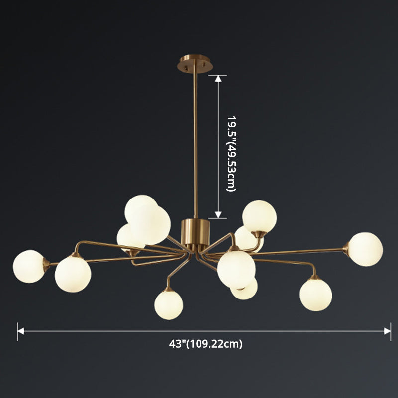 Sleek Modos Chandelier: Simplicity White Glass Ceiling Light With Brass Finish For Living Room