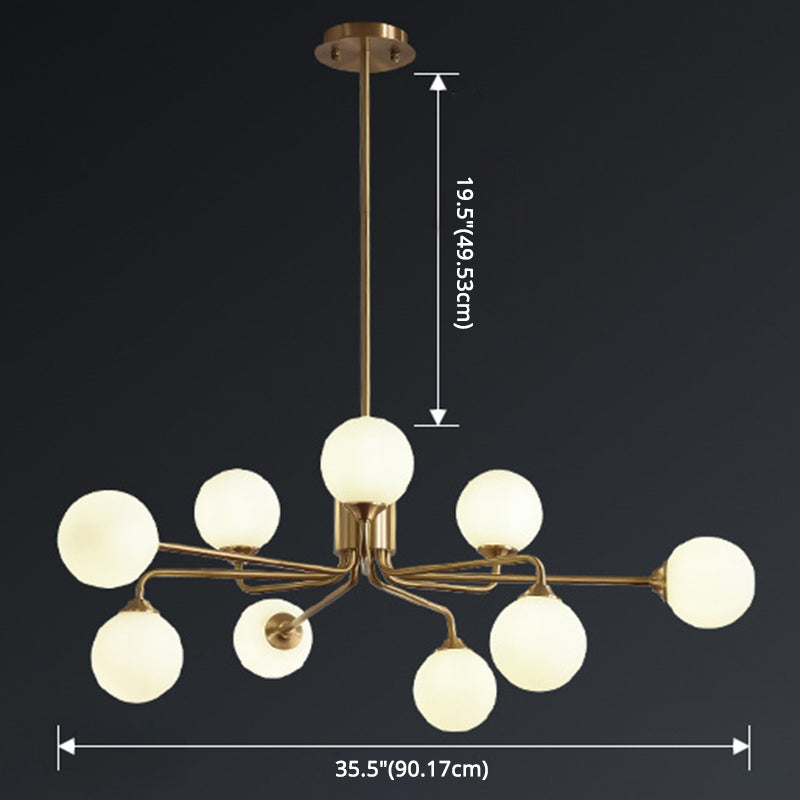 Sleek Modos Chandelier: Simplicity White Glass Ceiling Light With Brass Finish For Living Room