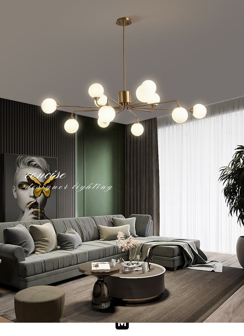 Sleek Modos Chandelier: Simplicity White Glass Ceiling Light With Brass Finish For Living Room