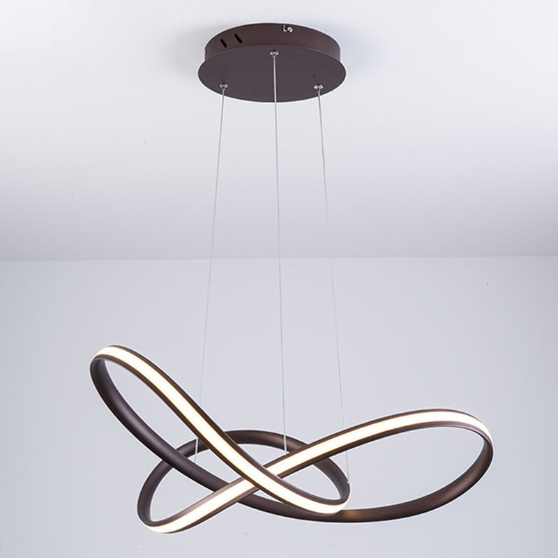 Metal Led Pendant Lamp - Twisted Strip Design For Bedroom Chandelier In Coffee Color