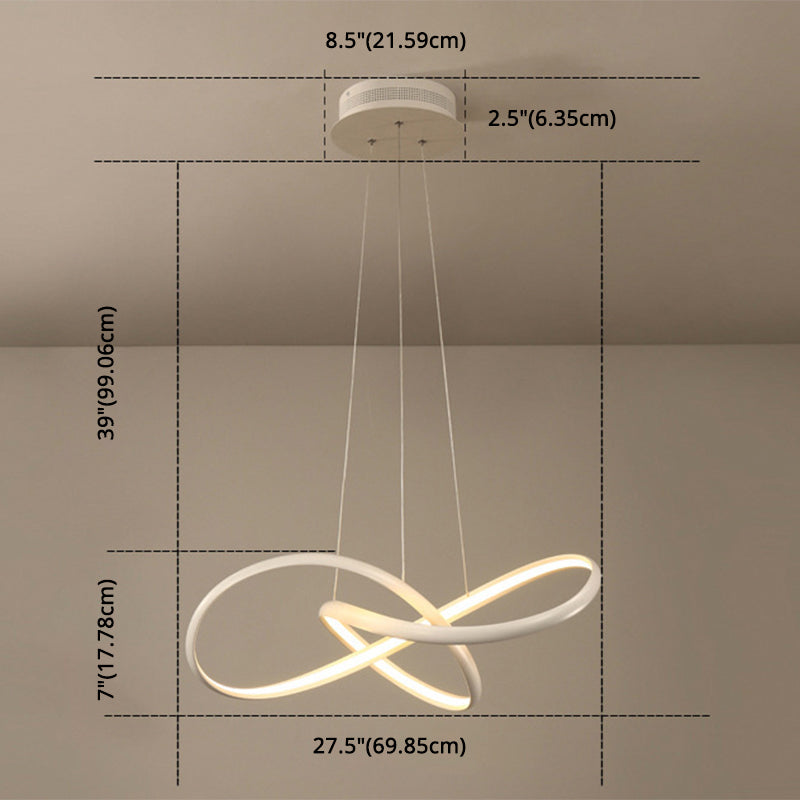 Metal Led Pendant Lamp - Twisted Strip Design For Bedroom Chandelier In Coffee Color