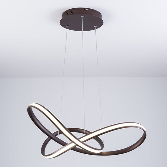 Metal Led Pendant Lamp - Twisted Strip Design For Bedroom Chandelier In Coffee Color