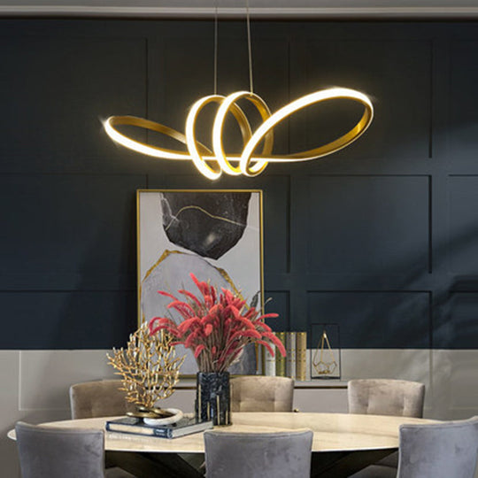 Gold Acrylic Knot Hanging Lamp: Minimalist Led Linear Chandelier For Restaurants