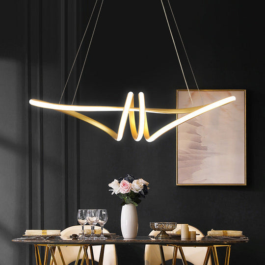 Gold Acrylic Knot Hanging Lamp: Minimalist Led Linear Chandelier For Restaurants