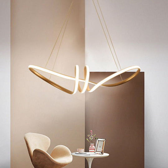 Gold Acrylic Knot Hanging Lamp: Minimalist Led Linear Chandelier For Restaurants