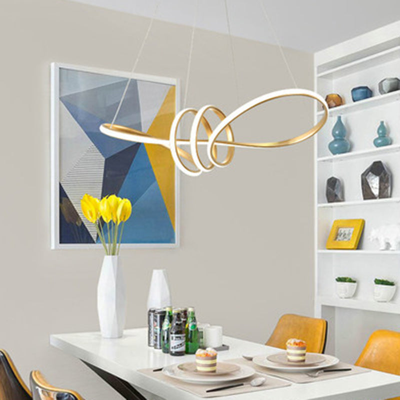 Gold Acrylic Knot Hanging Lamp: Minimalist Led Linear Chandelier For Restaurants