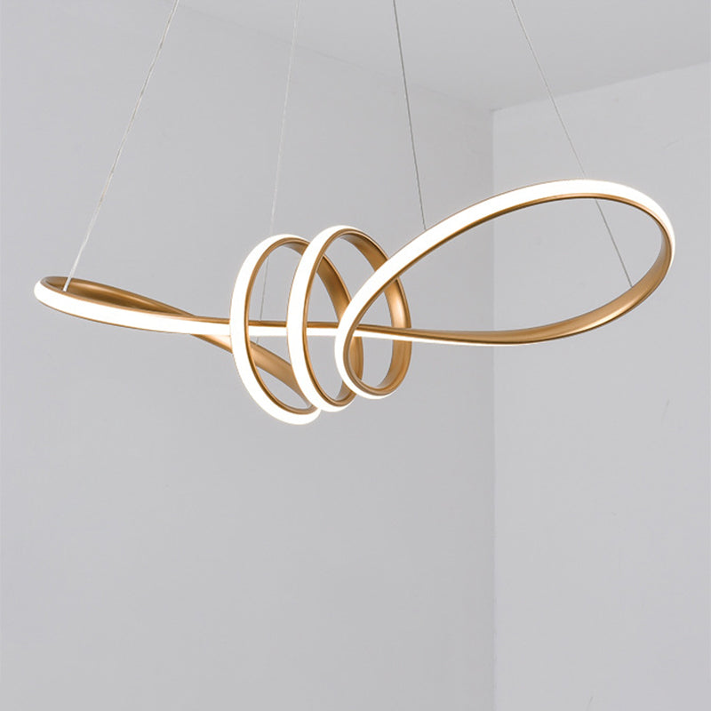 Gold Acrylic Knot Hanging Lamp: Minimalist Led Linear Chandelier For Restaurants / Warm