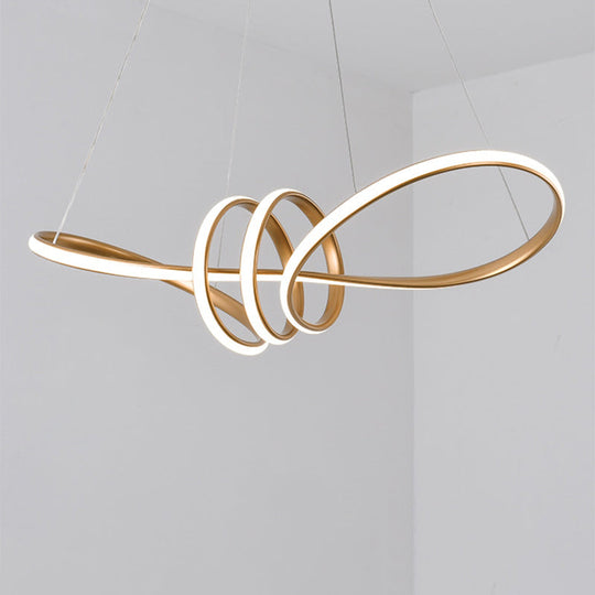 Gold Acrylic Knot Hanging Lamp: Minimalist Led Linear Chandelier For Restaurants / Warm