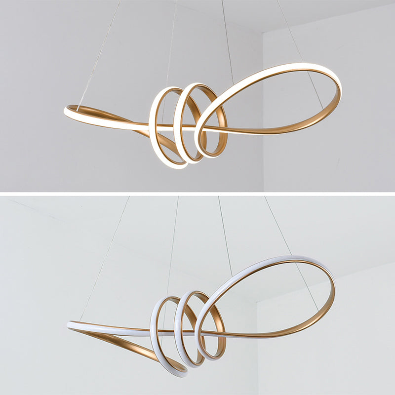 Gold Acrylic Knot Hanging Lamp: Minimalist Led Linear Chandelier For Restaurants