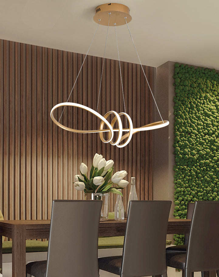 Gold Acrylic Knot Hanging Lamp: Minimalist Led Linear Chandelier For Restaurants