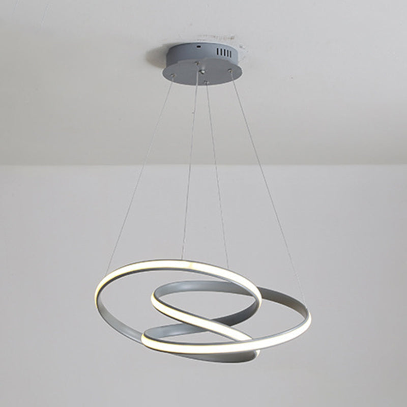 Modern Grey Chandelier: Simplicity Metal Led Strip Pendant Light For Dining Room / White Circline