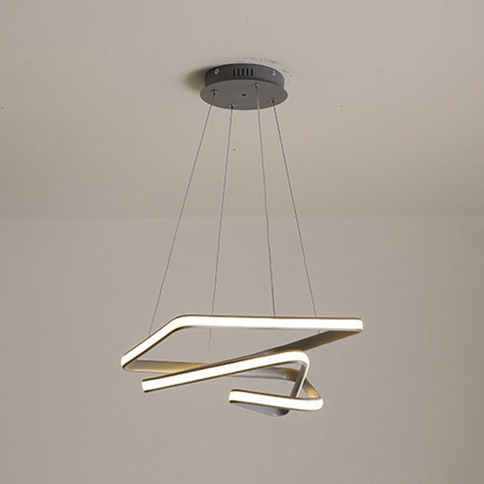 Modern Grey Chandelier: Simplicity Metal Led Strip Pendant Light For Dining Room / Third Gear Square