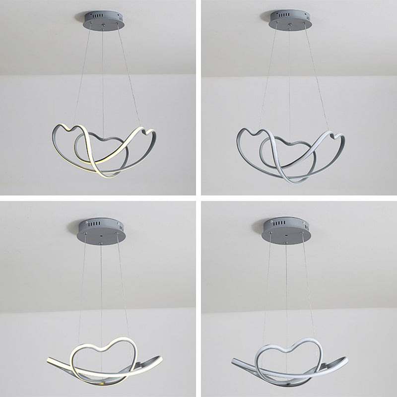 Modern Grey Chandelier: Simplicity Metal Led Strip Pendant Light For Dining Room