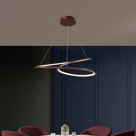 Metal Led Chandelier: Sleek Seamless Curves For Minimalistic Dining Room Lighting