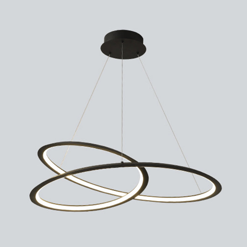 Metal Led Chandelier: Sleek Seamless Curves For Minimalistic Dining Room Lighting Black / 23.5 White