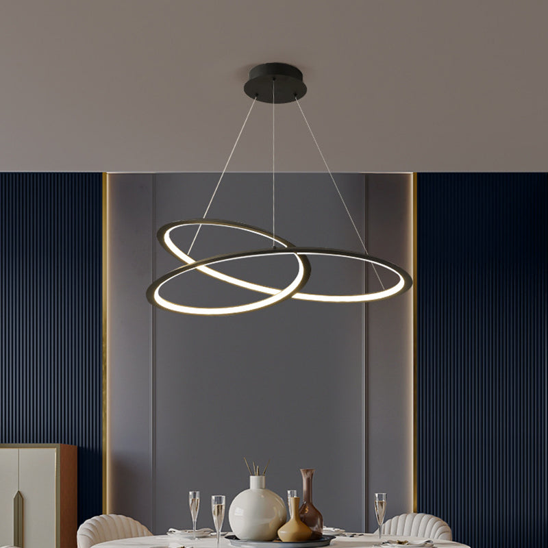 Metal Led Chandelier: Sleek Seamless Curves For Minimalistic Dining Room Lighting