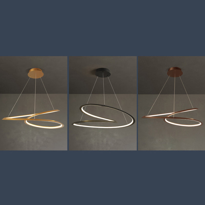 Metal Led Chandelier: Sleek Seamless Curves For Minimalistic Dining Room Lighting