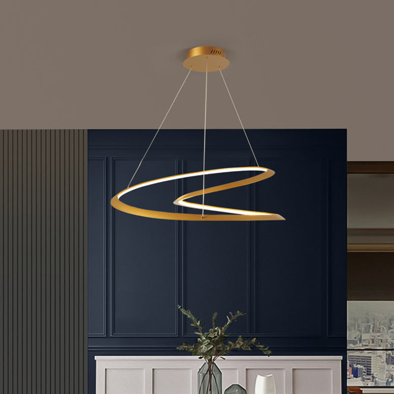 Metal Led Chandelier: Sleek Seamless Curves For Minimalistic Dining Room Lighting