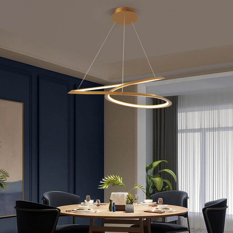 Metal Led Chandelier: Sleek Seamless Curves For Minimalistic Dining Room Lighting