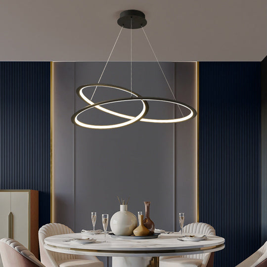 Metal Led Chandelier: Sleek Seamless Curves For Minimalistic Dining Room Lighting