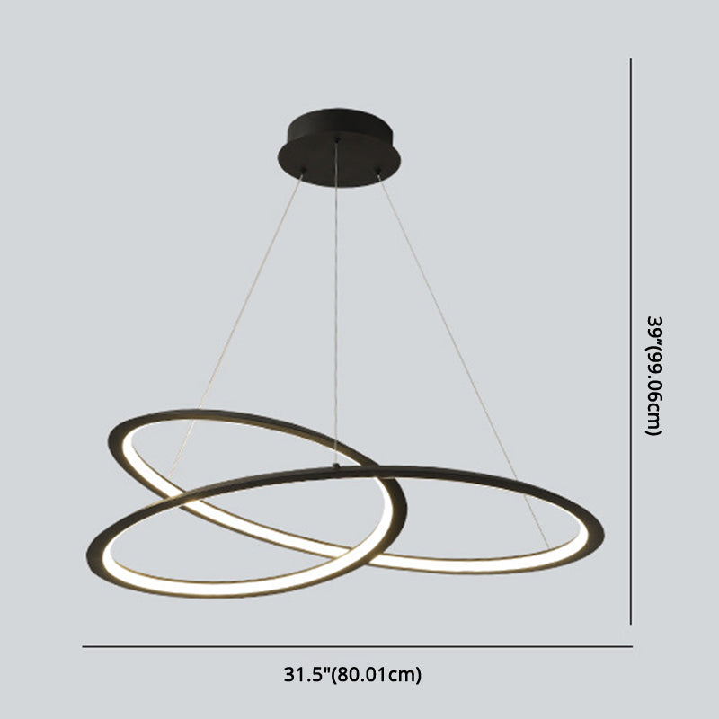 Metal Led Chandelier: Sleek Seamless Curves For Minimalistic Dining Room Lighting