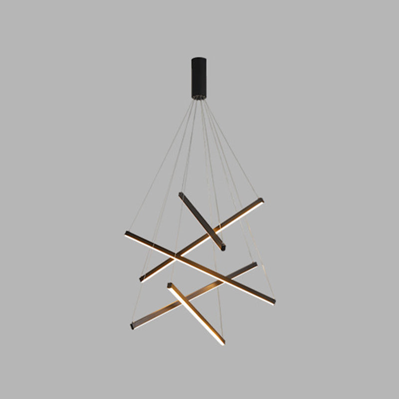 Black Sticks LED Chandelier Light Novelty Minimalist Metal Suspension Lamp for Lobby