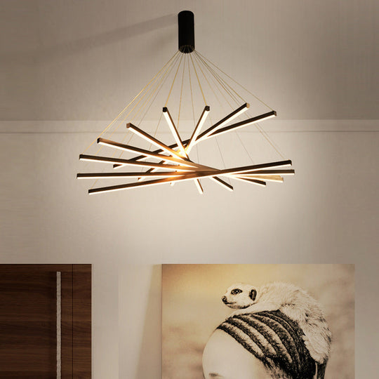 Black Sticks LED Chandelier Light Novelty Minimalist Metal Suspension Lamp for Lobby