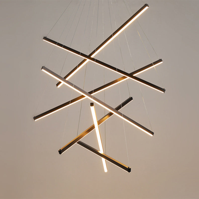 Black Sticks LED Chandelier Light Novelty Minimalist Metal Suspension Lamp for Lobby