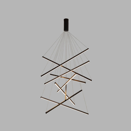 Minimalist Black LED Chandelier: Stylish Metal Suspension Lamp for Lobby