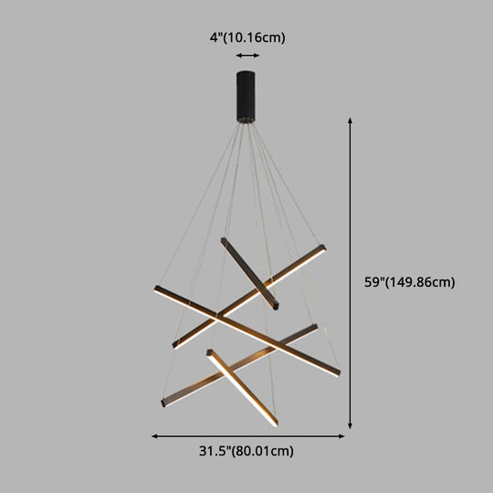 Black Sticks LED Chandelier Light Novelty Minimalist Metal Suspension Lamp for Lobby