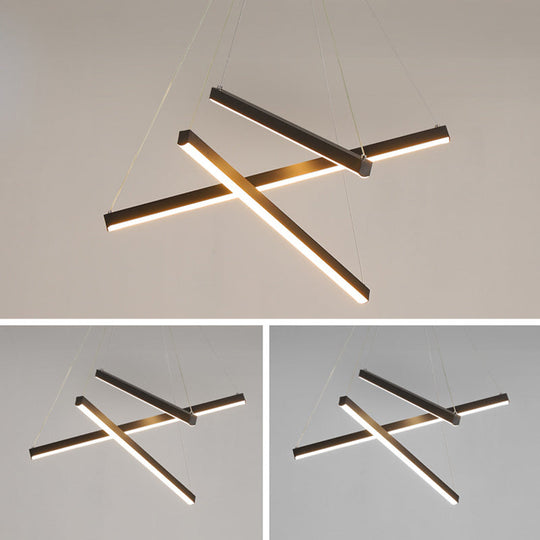 Minimalist Black LED Chandelier: Stylish Metal Suspension Lamp for Lobby