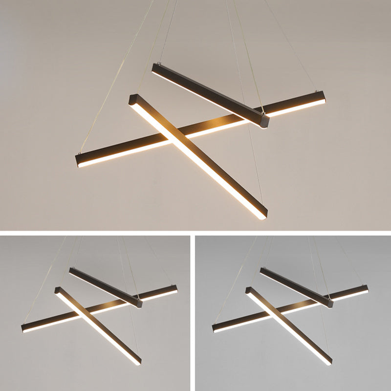 Black Sticks LED Chandelier Light Novelty Minimalist Metal Suspension Lamp for Lobby