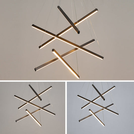 Black Sticks LED Chandelier Light Novelty Minimalist Metal Suspension Lamp for Lobby