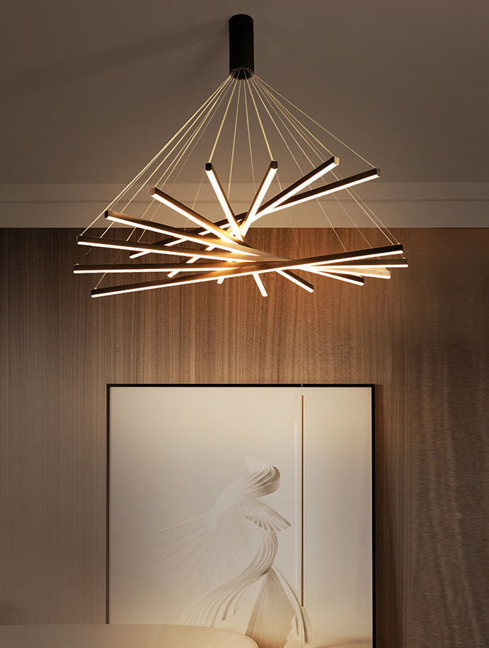 Black Sticks LED Chandelier Light Novelty Minimalist Metal Suspension Lamp for Lobby