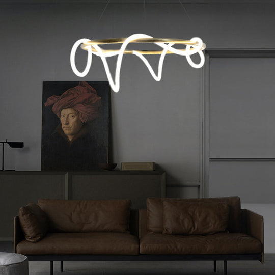 Golden Acrylic Led Ceiling Pendant: Sleek & Flexible Tube Chandelier For Living Room