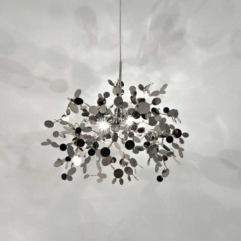 Modern Stainless Steel Leaf Pendant Light - Sequin Chandelier (3-Light) For Clothing Store