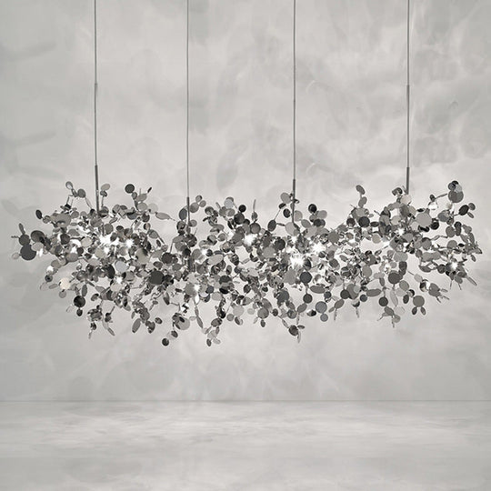 Modern Stainless Steel Leaf Pendant Light - Sequin Chandelier (3-Light) For Clothing Store