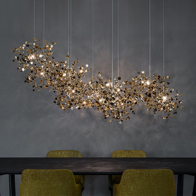 Modern Stainless Steel Leaf Pendant Light - Sequin Chandelier (3-Light) For Clothing Store