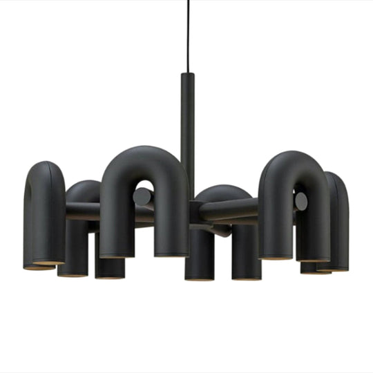 U-Shaped Led Chandelier: Sleek Metal Art Deco Lighting For Living Room 6 / Black