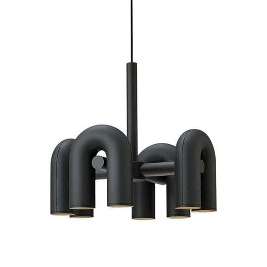 U-Shaped Led Chandelier: Sleek Metal Art Deco Lighting For Living Room 4 / Black