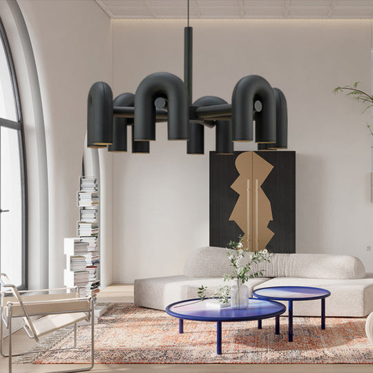 U-Shaped Led Chandelier: Sleek Metal Art Deco Lighting For Living Room