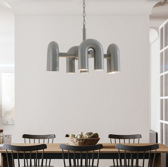 U-Shaped Led Chandelier: Sleek Metal Art Deco Lighting For Living Room